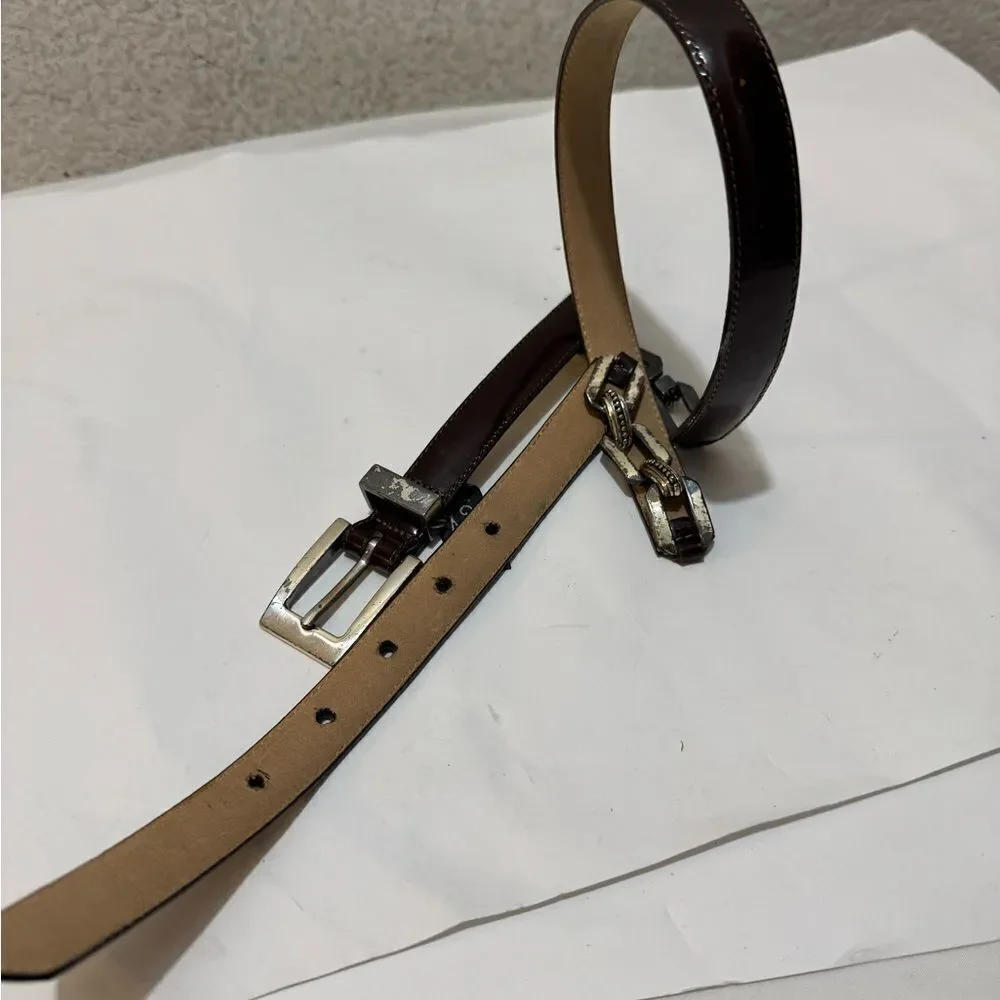 Brighton Black Patent Leather Belt  skinny chain size L